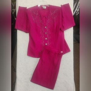 Vintage Night Studio New York Hot Pink 2-Piece Suit Women’s 16 Button Up 1990s
